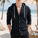 Men's Lightweight Striped Long Sleeve Hooded Shirt | Effortless Vintage Beach Style