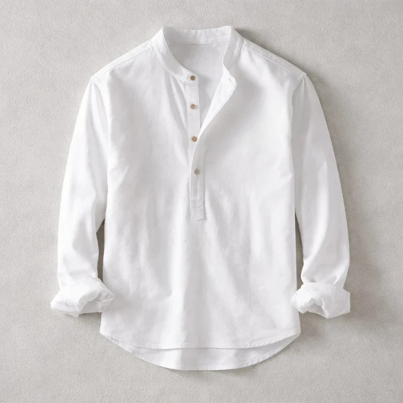 James Oxford Vintage Style Cotton-Linen Shirt for Men