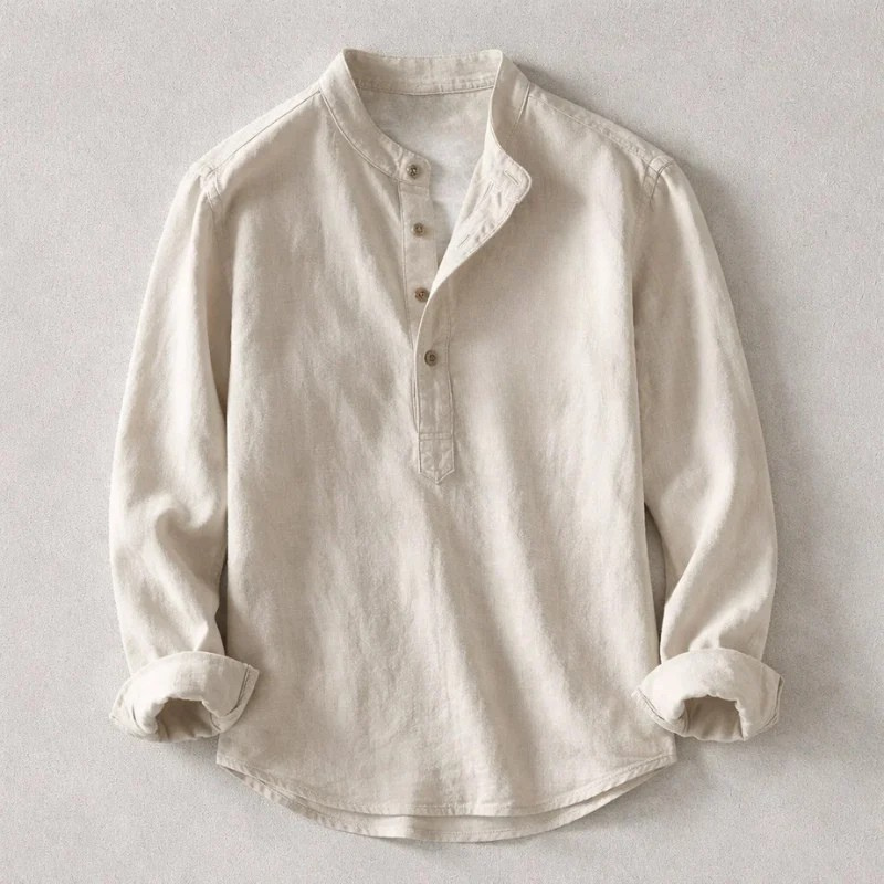 James Oxford Vintage Style Cotton-Linen Shirt for Men