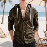 Men's Lightweight Striped Long Sleeve Hooded Shirt | Effortless Vintage Beach Style