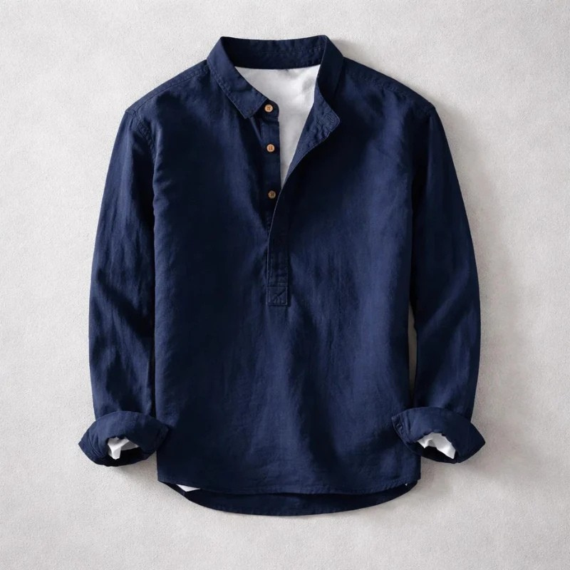 James Oxford Vintage Style Cotton-Linen Shirt for Men