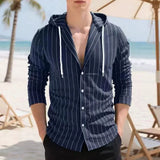 Men's Lightweight Striped Long Sleeve Hooded Shirt | Effortless Vintage Beach Style