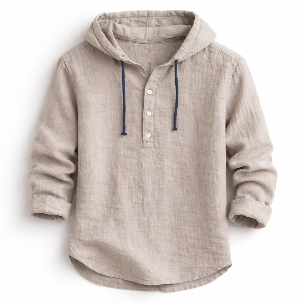 James Oxford Linen Hooded Shirt for Men