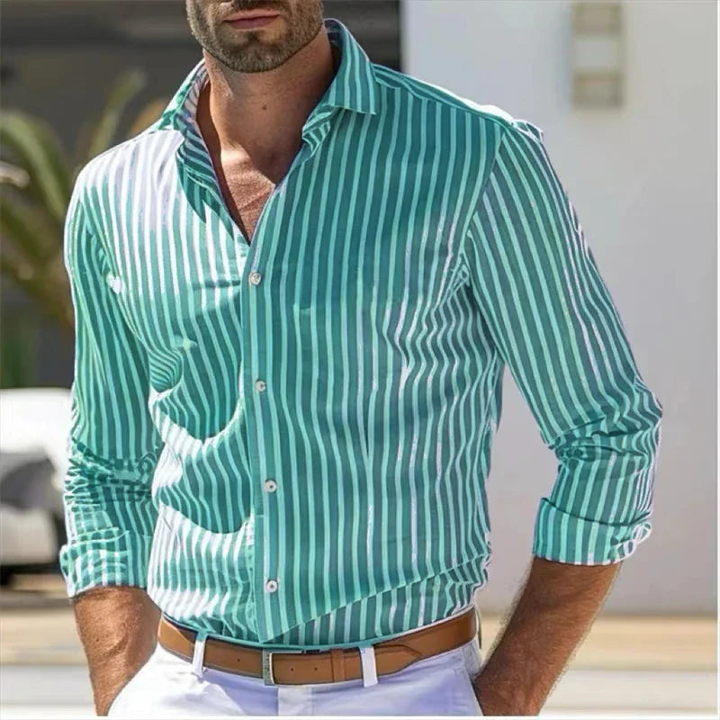 Men's Breathable Cotton Striped Dress Shirt | Tailored Loose Fit for Spring | Refined Everyday Essential