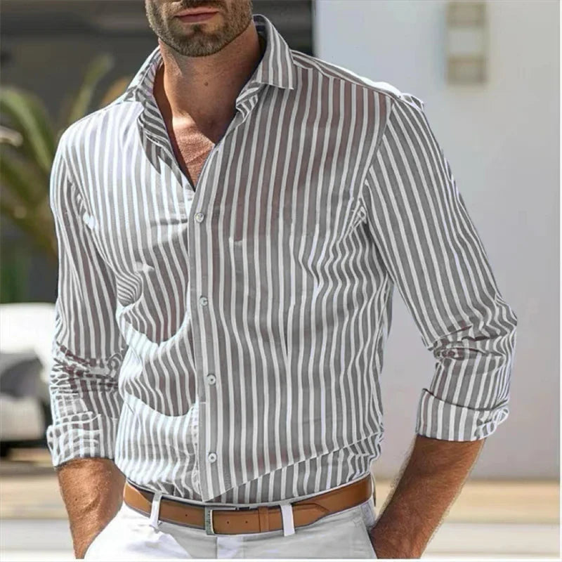 Men's Breathable Cotton Striped Dress Shirt | Tailored Loose Fit for Spring | Refined Everyday Essential
