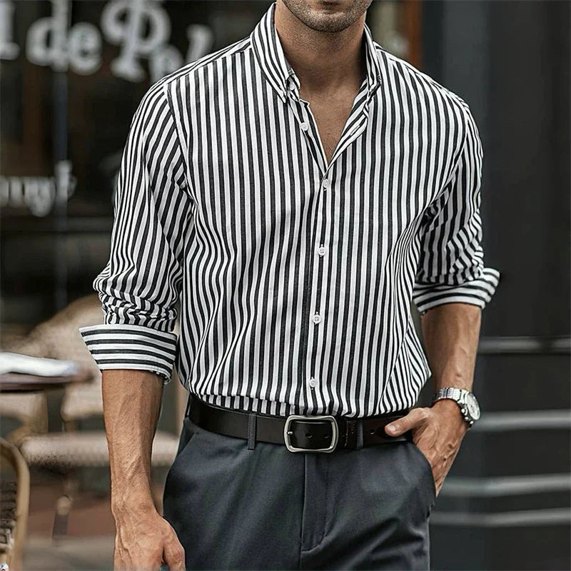 Men's Breathable Cotton Striped Dress Shirt | Tailored Loose Fit for Spring | Refined Everyday Essential