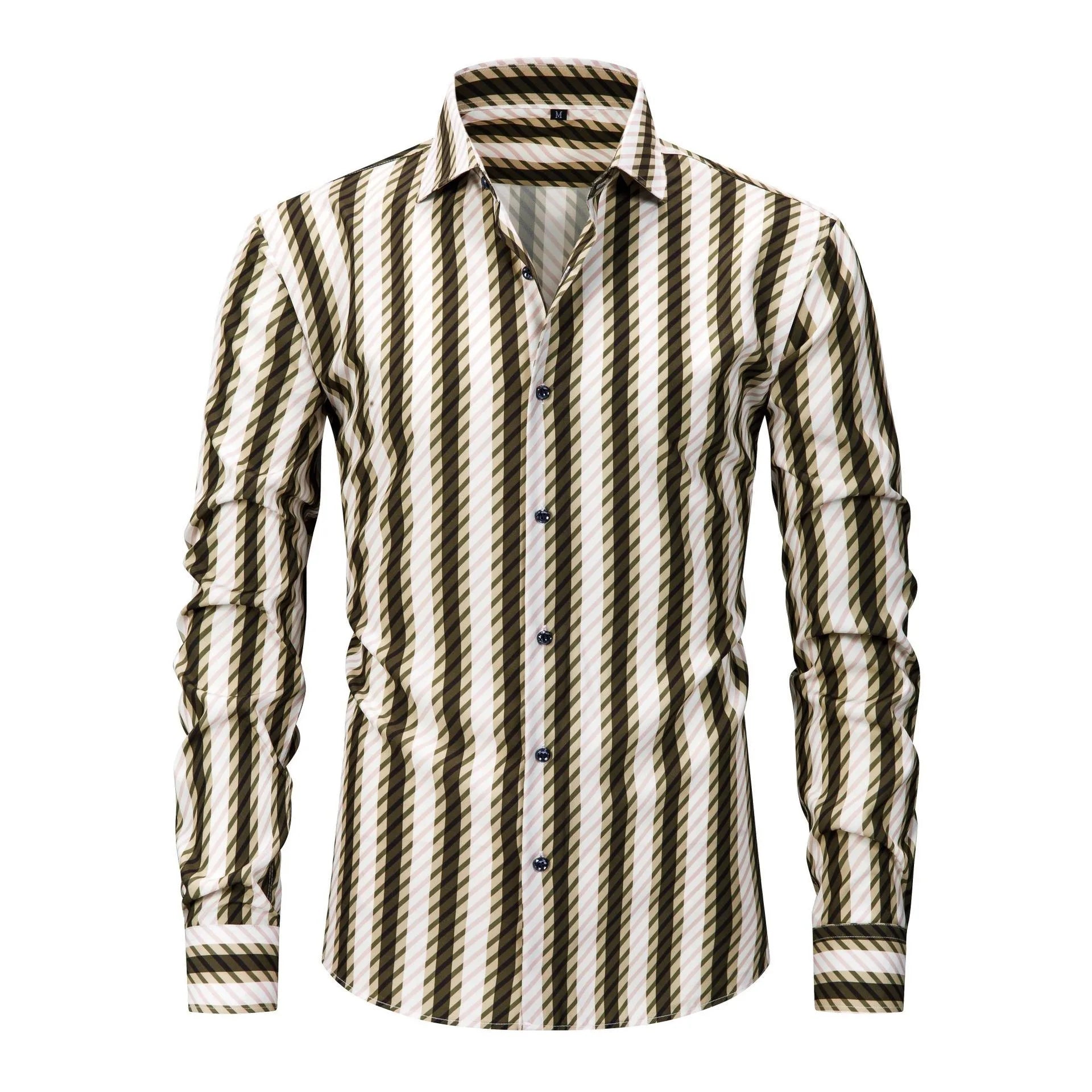 Men's  Striped Long-Sleeved Shirt | Effortless Non-Iron Style for Spring and Autumn