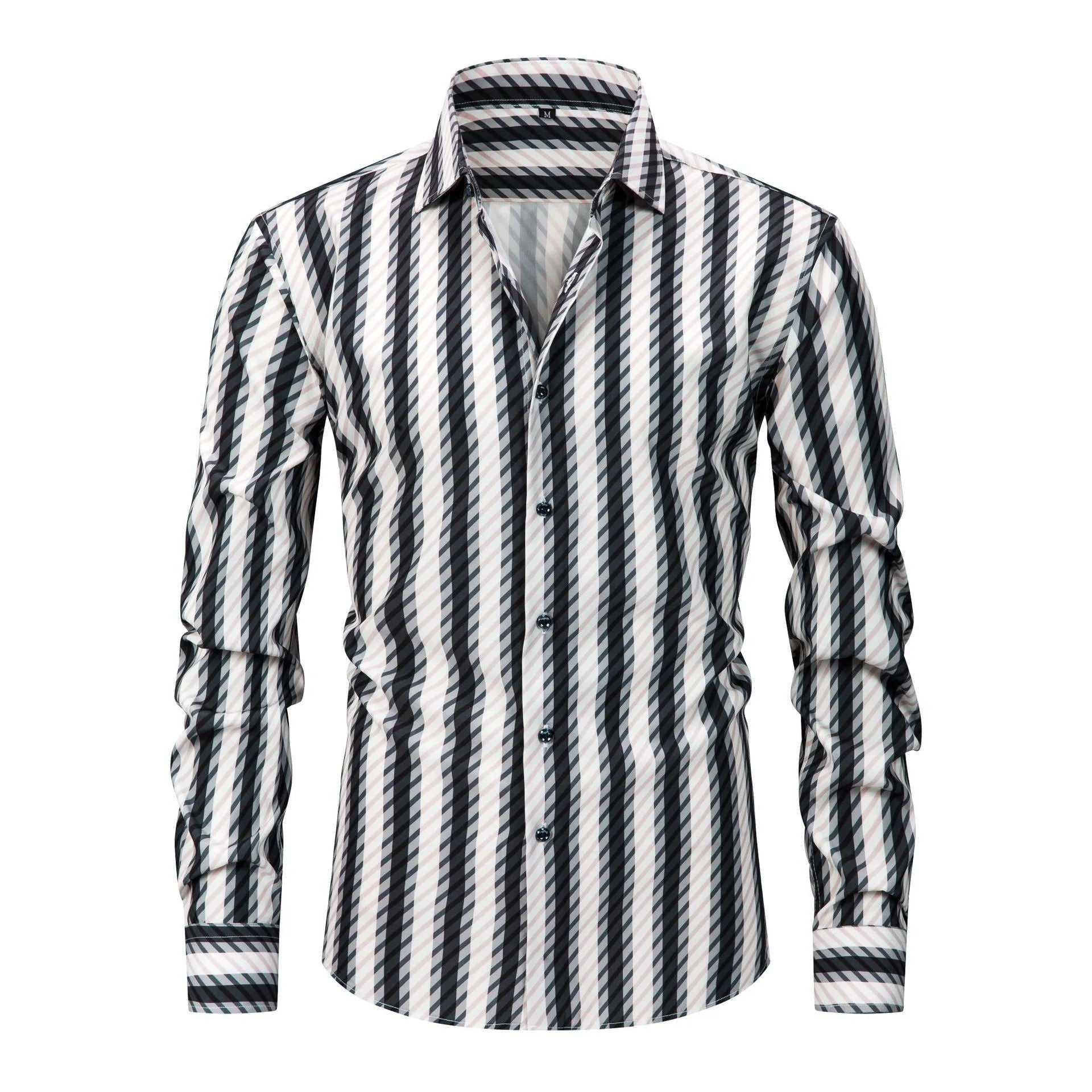 Men's  Striped Long-Sleeved Shirt | Effortless Non-Iron Style for Spring and Autumn