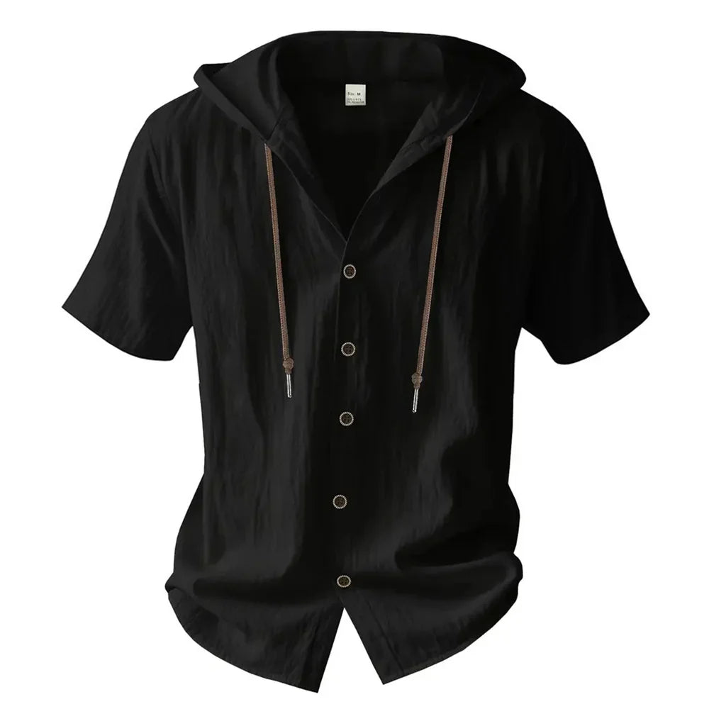 Men's Cotton Linen Hooded Shirt | Lightweight Breathable Summer Essential