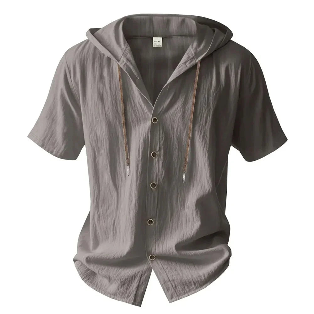 Men's Cotton Linen Hooded Shirt | Lightweight Breathable Summer Essential