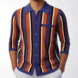 Men's Knit Long Sleeve Polo Shirt | Refined Striped Spring and Summer Essential
