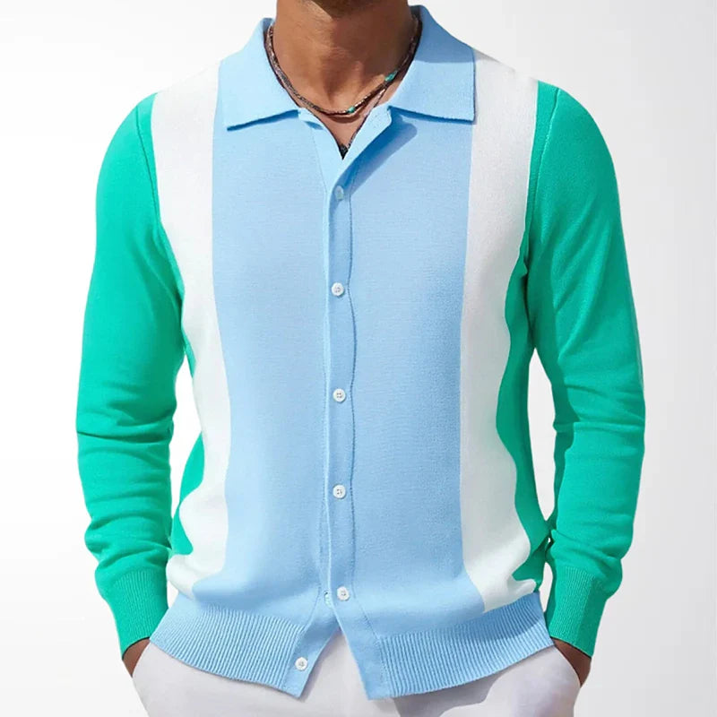 Men's Knit Long Sleeve Polo Shirt | Refined Striped Spring and Summer Essential
