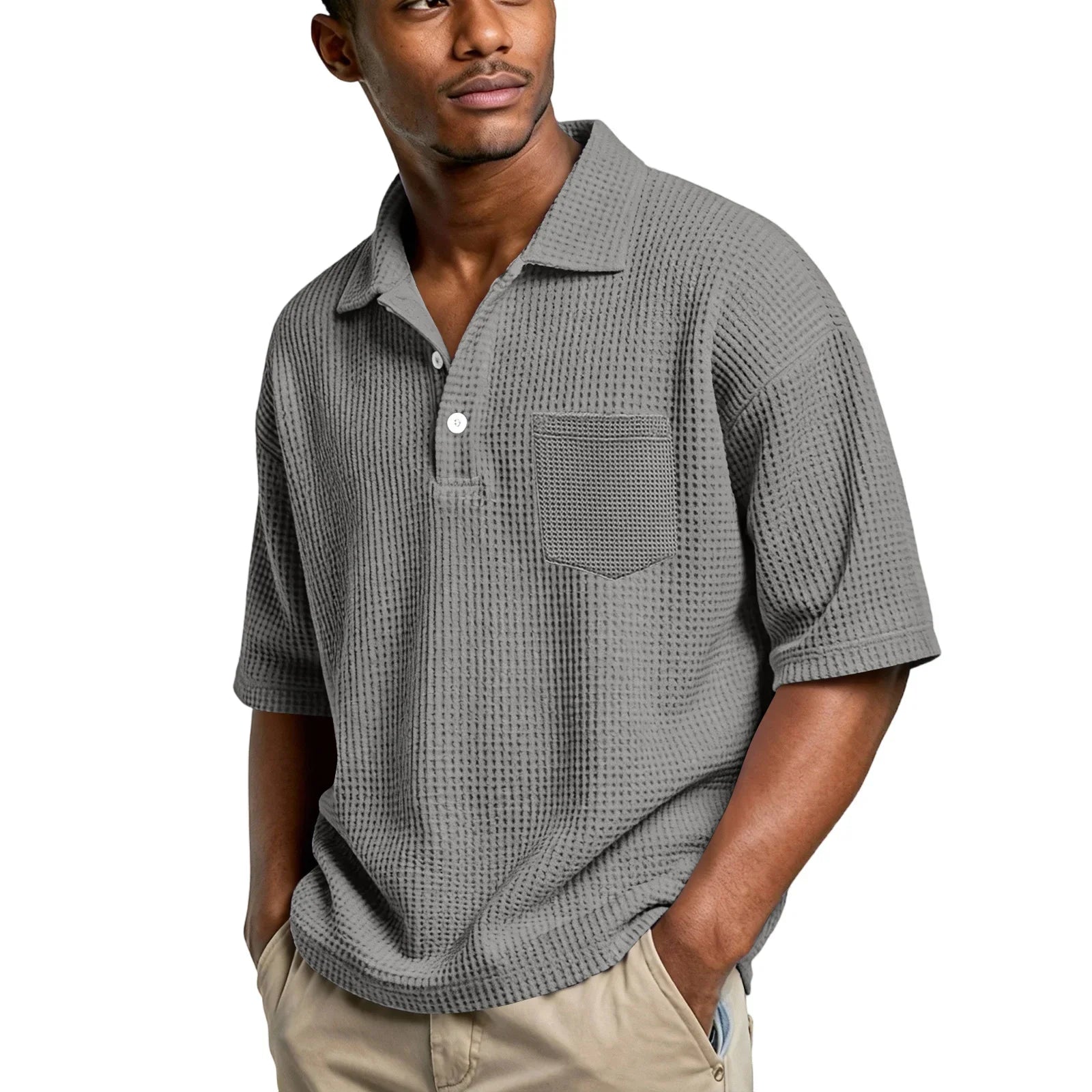 Men's Lightweight Waffle Shirt | Breathable Slim Fit Essential