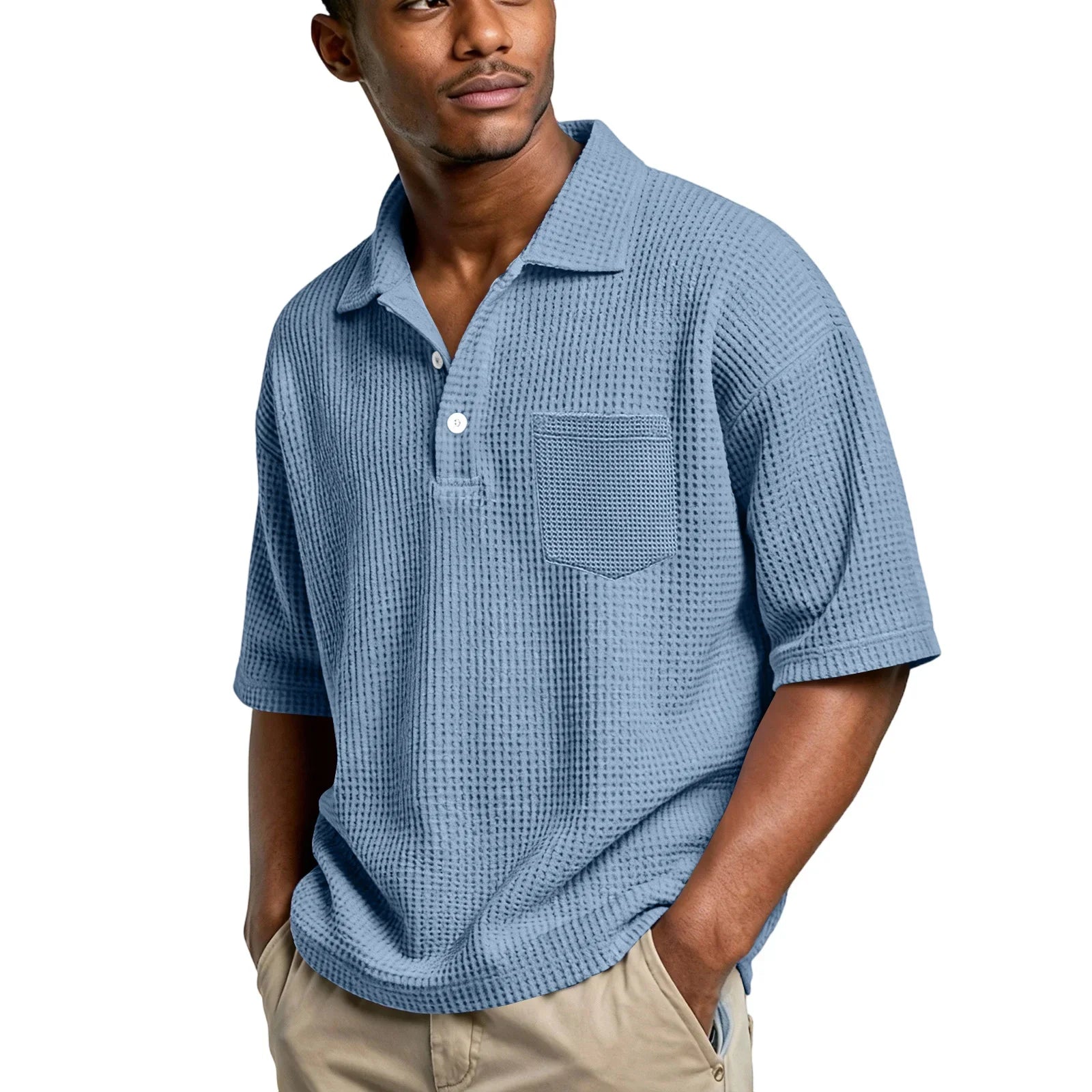 Men's Lightweight Waffle Shirt | Breathable Slim Fit Essential