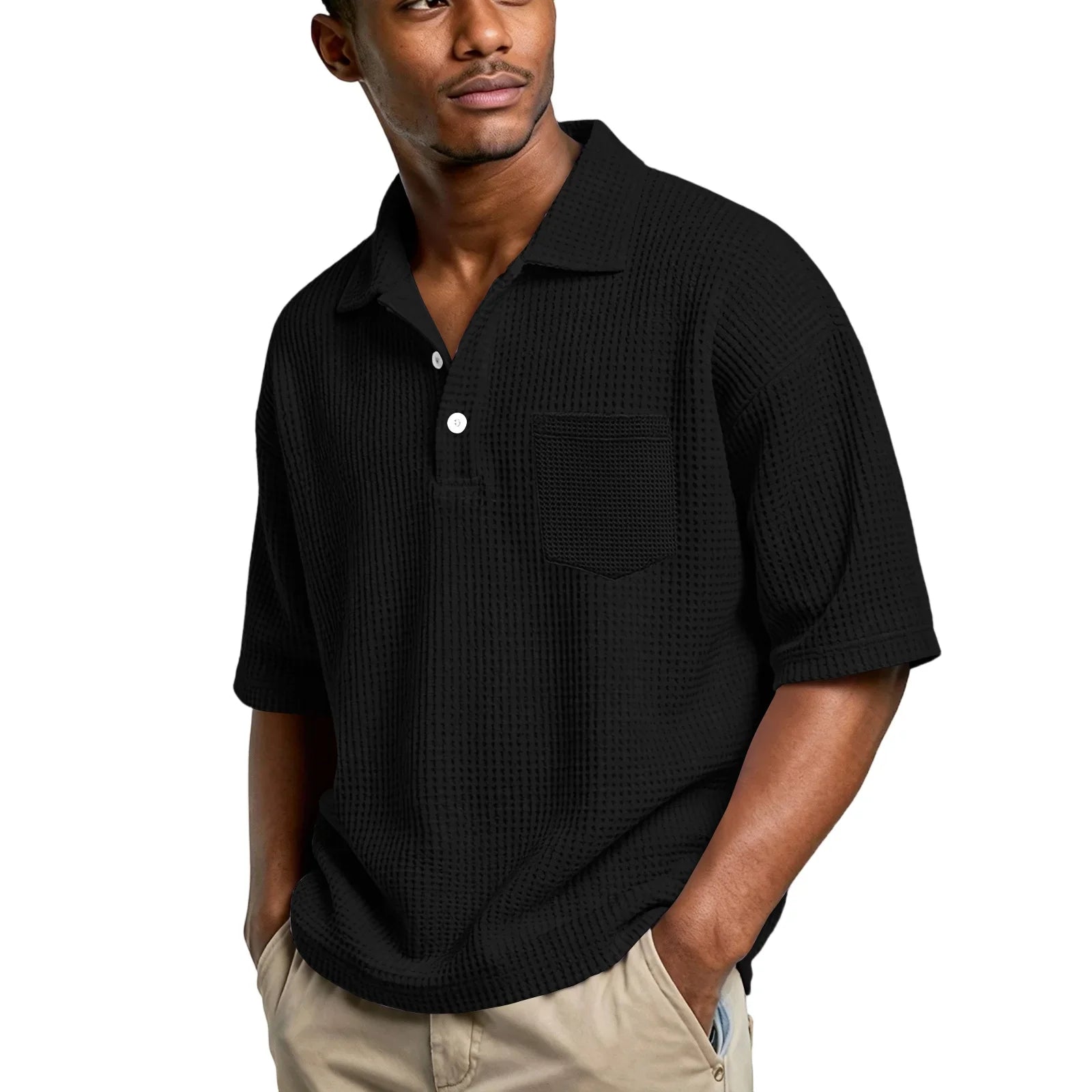 Men's Lightweight Waffle Shirt | Breathable Slim Fit Essential