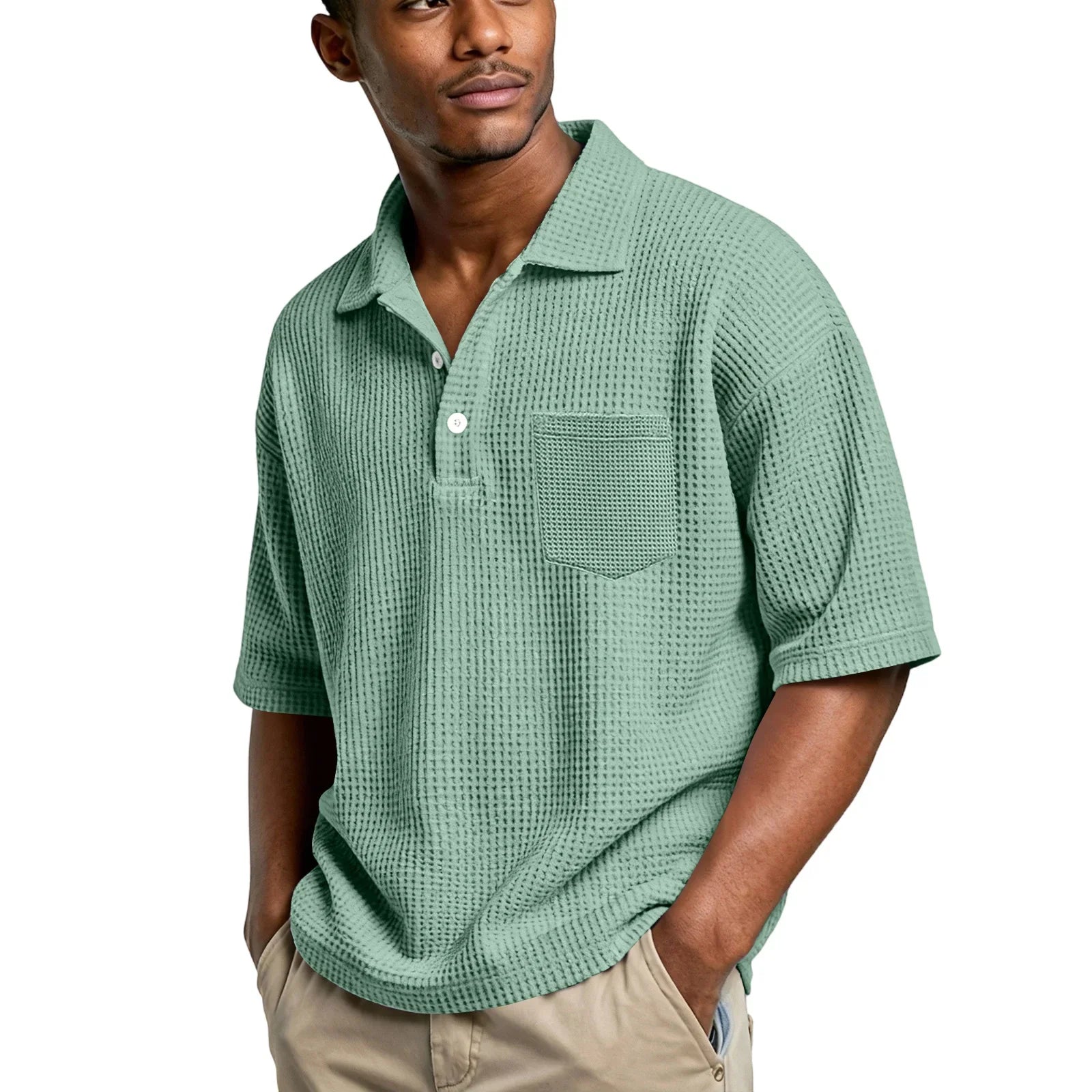 Men's Lightweight Waffle Shirt | Breathable Slim Fit Essential