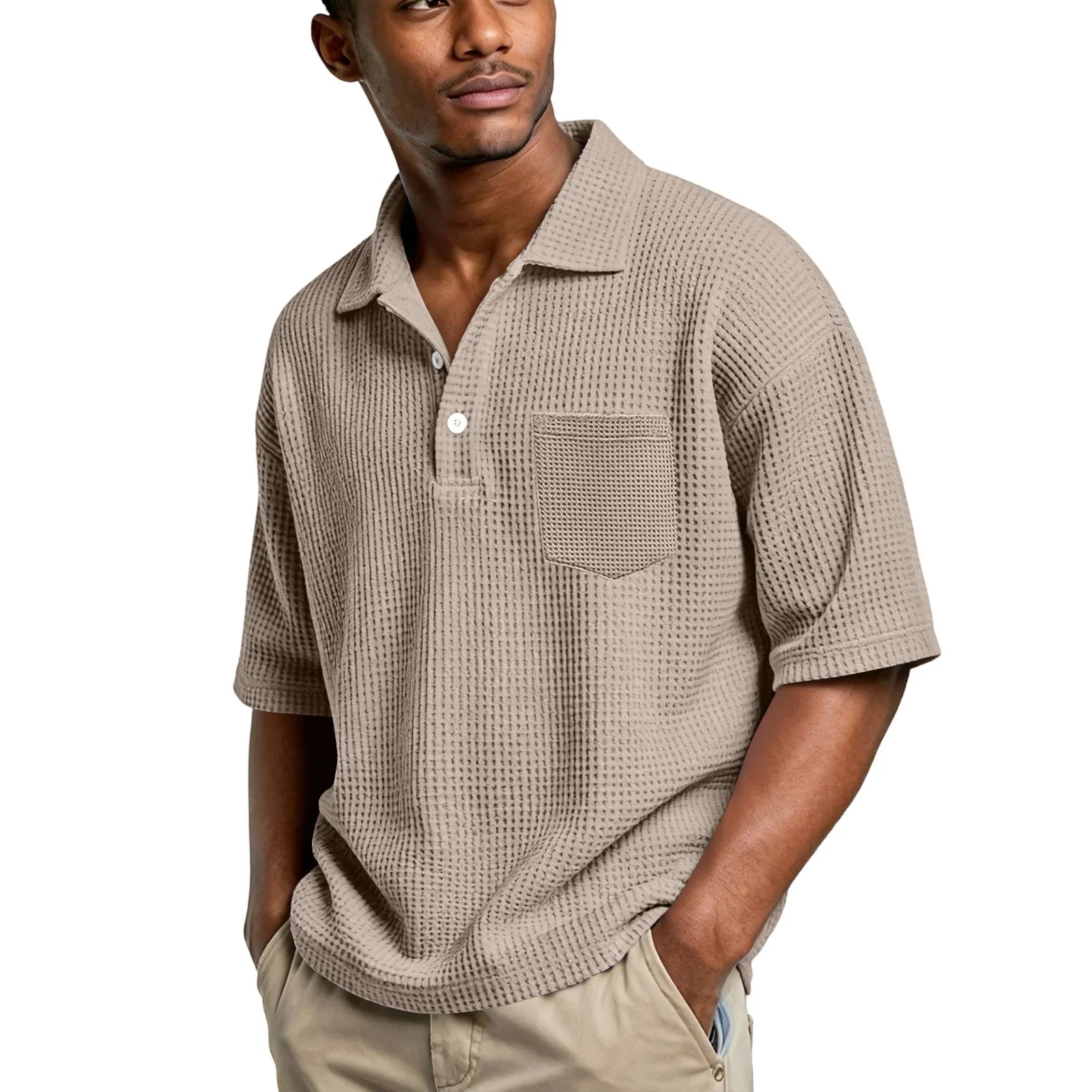 Men's Lightweight Waffle Shirt | Breathable Slim Fit Essential