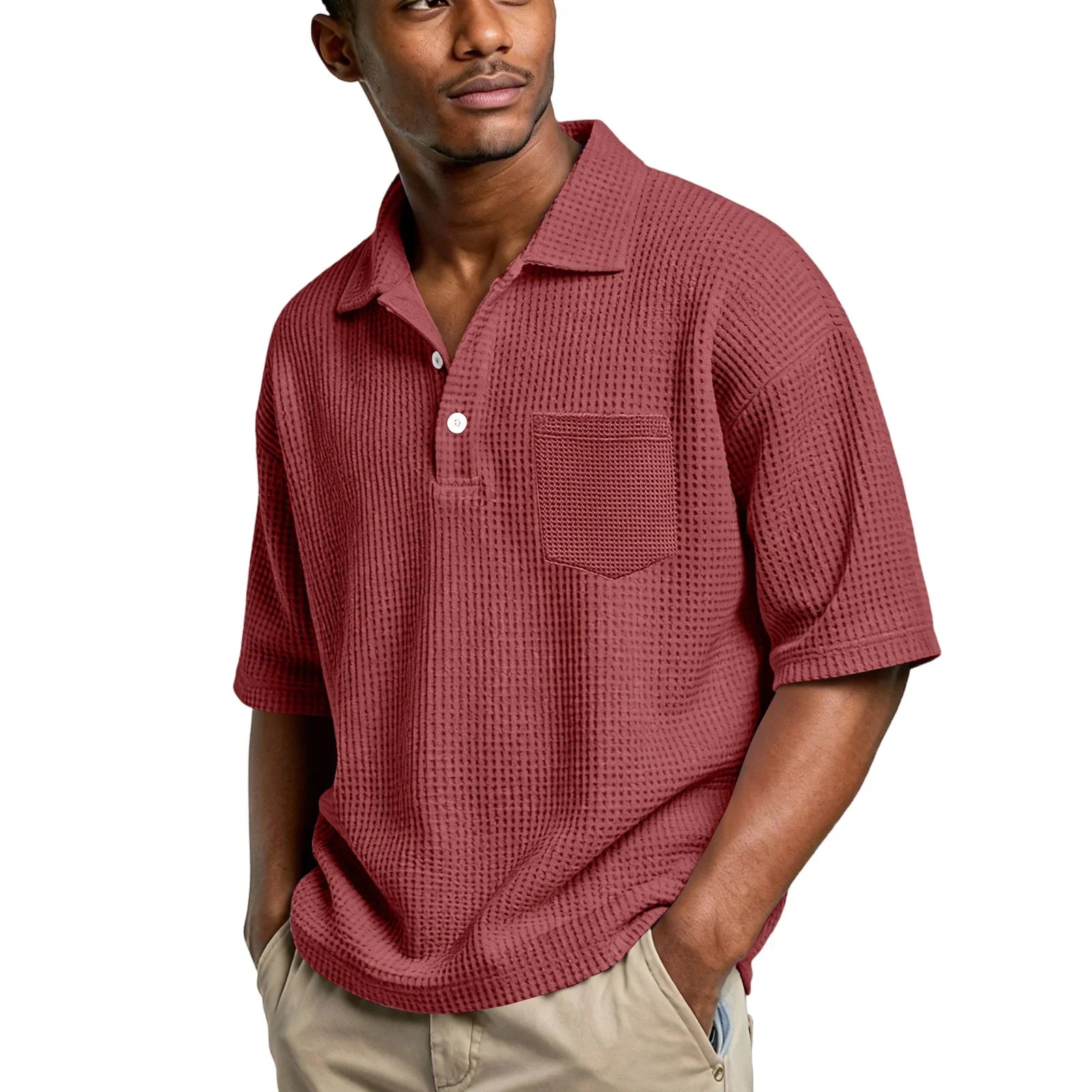 Men's Lightweight Waffle Shirt | Breathable Slim Fit Essential