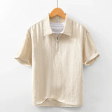Men's Linen Blend Short Sleeve Polo Shirt | Breathable Casual Summer Essential