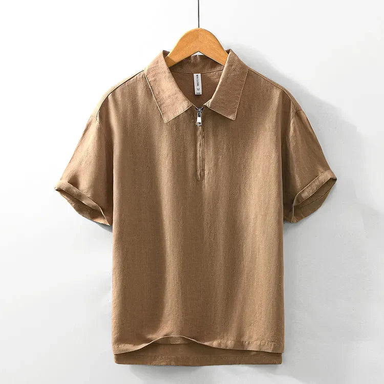 Men's Linen Blend Short Sleeve Polo Shirt | Breathable Casual Summer Essential