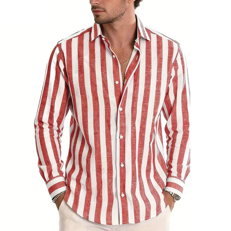 Men's Polyester Long Sleeve Stripe Shirt | Classic Autumn Winter Essential