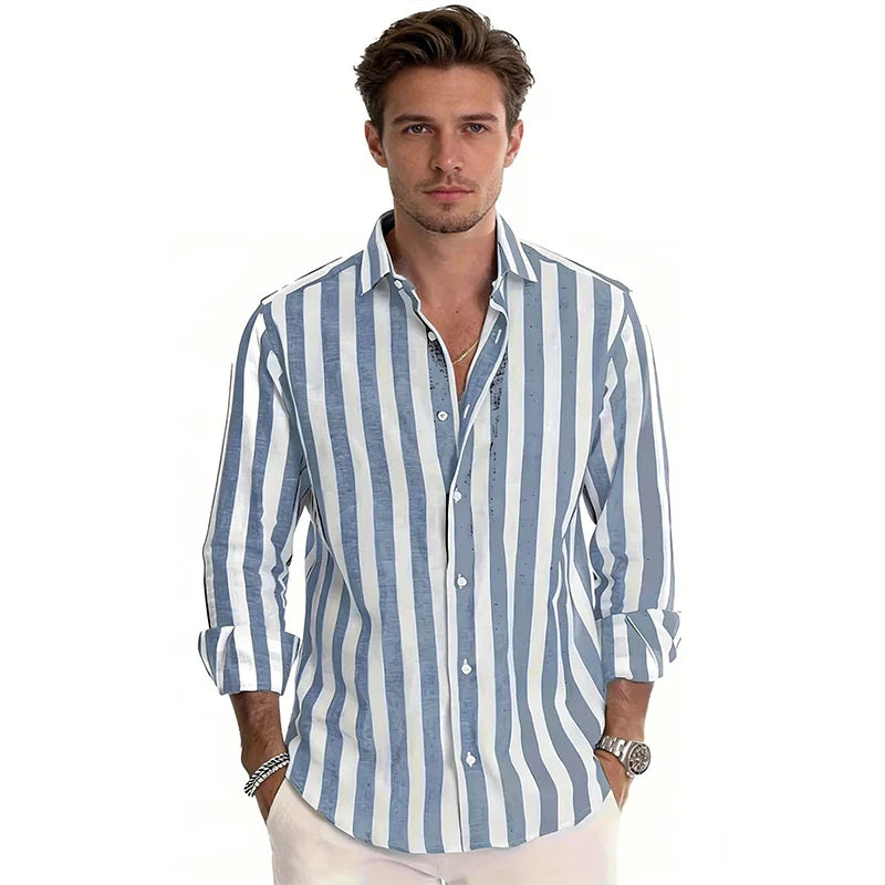 Men's Polyester Long Sleeve Stripe Shirt | Classic Autumn Winter Essential