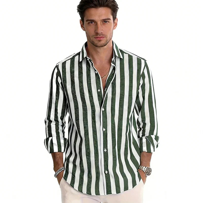 Men's Polyester Long Sleeve Stripe Shirt | Classic Autumn Winter Essential