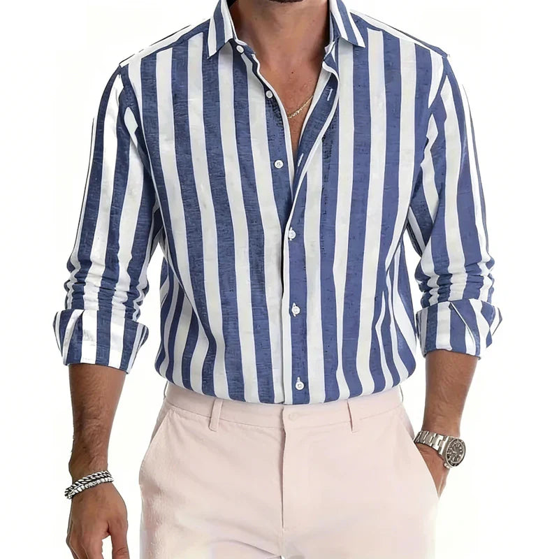 Men's Polyester Long Sleeve Stripe Shirt | Classic Autumn Winter Essential