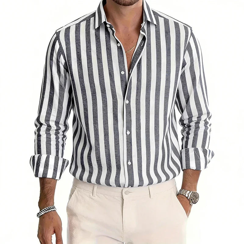 Men's Polyester Long Sleeve Stripe Shirt | Classic Autumn Winter Essential