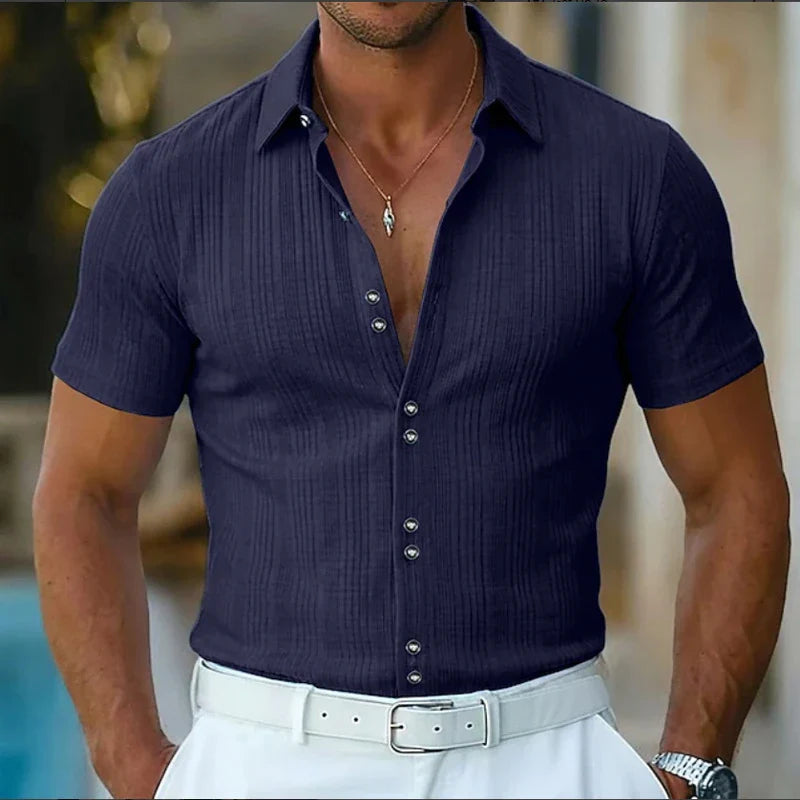 Men's Polyester Plaid Short Sleeve Shirt | Breathable Summer Essential