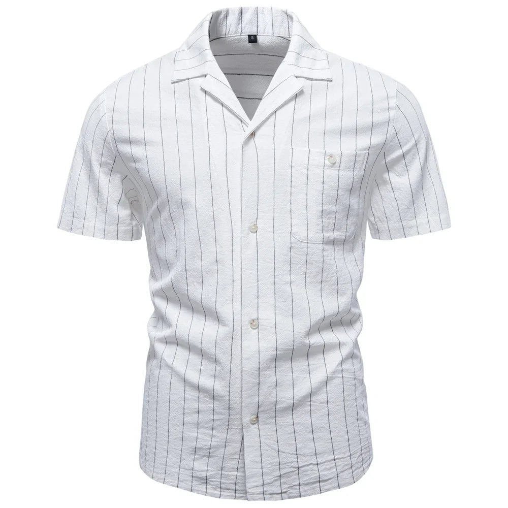 Men's Soft Cotton Stripe Short Sleeve Shirt | Casual Summer Top with Button Pocket