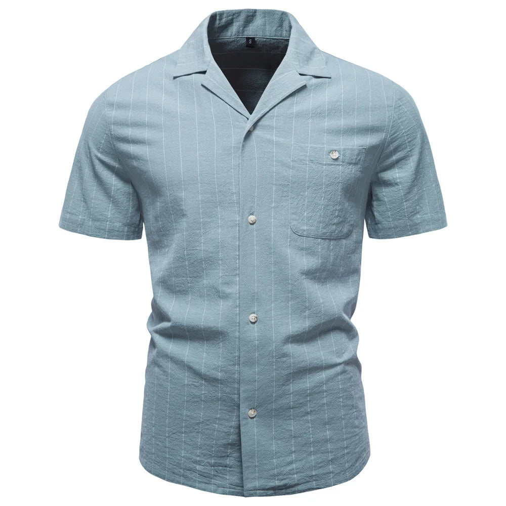 Men's Soft Cotton Stripe Short Sleeve Shirt | Casual Summer Top with Button Pocket