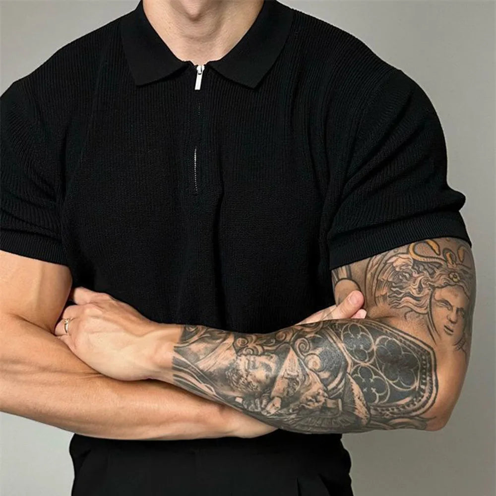 Men's Soft Knit Polo Shirt | Modern Zip-Up Casual Top | Tailored Fit Stylish Attire