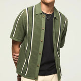Men's Striped Crochet Knitted Shirt | Lightweight Vintage Summer Style