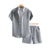 Men's Waffle Fabric Short Sleeve Shirt and Shorts Set | Lightweight Breathable Summer Comfort