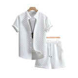 Men's Waffle Fabric Short Sleeve Shirt and Shorts Set | Lightweight Breathable Summer Comfort