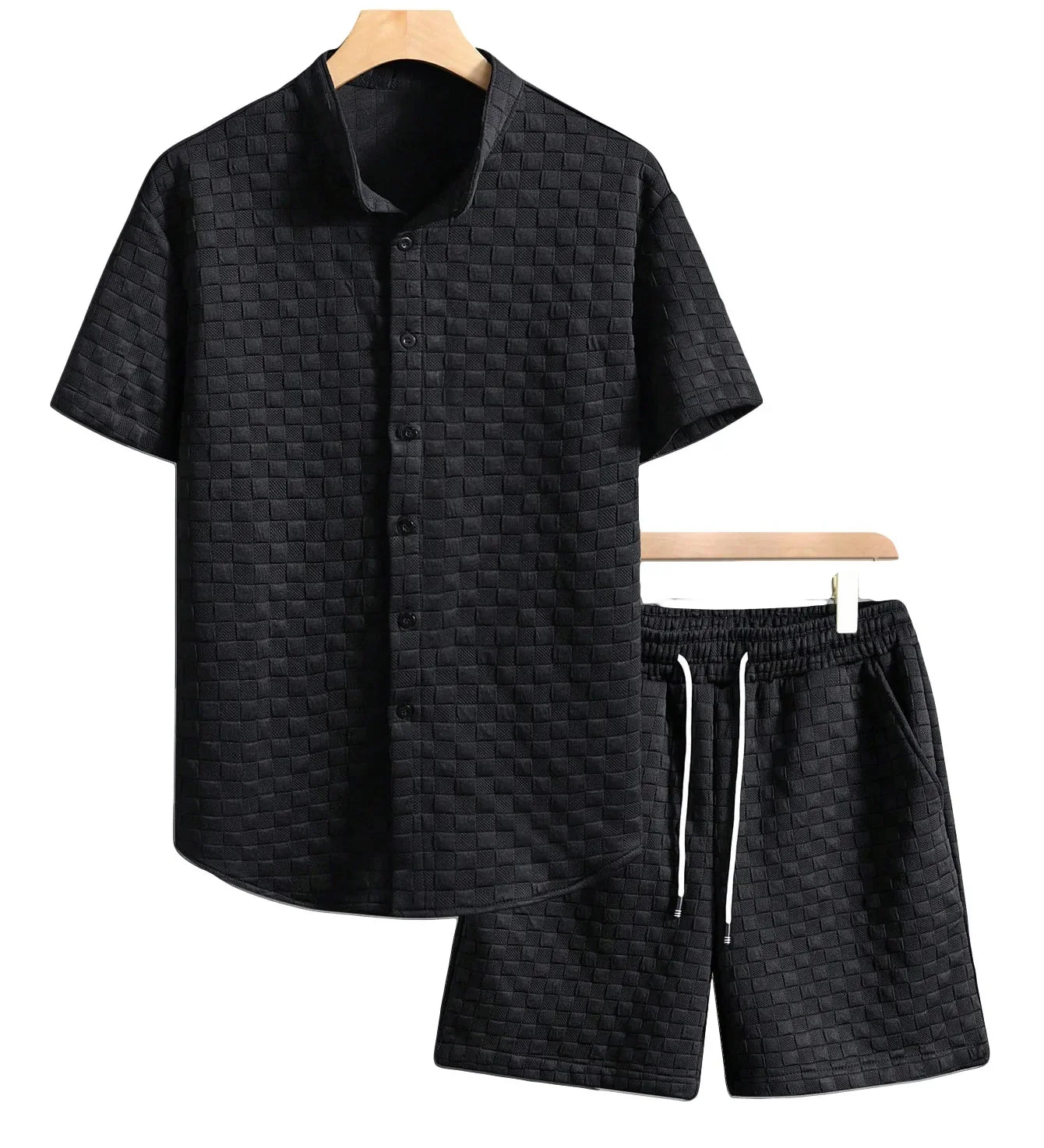 Men's Waffle Fabric Short Sleeve Shirt and Shorts Set | Lightweight Breathable Summer Comfort