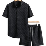Men's Waffle Fabric Short Sleeve Shirt and Shorts Set | Lightweight Breathable Summer Comfort