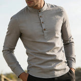 Modern Slim-Fit Cotton Shirt with Stand-Up Collar