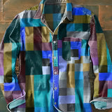 James Oxford Long Sleeve Colour Block Patchwork Shirt for Men