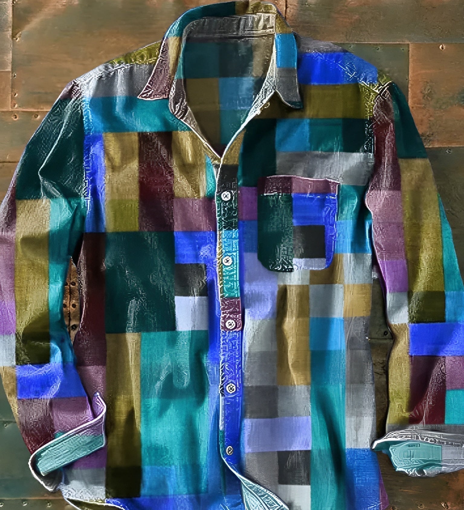 James Oxford Long Sleeve Colour Block Patchwork Shirt for Men