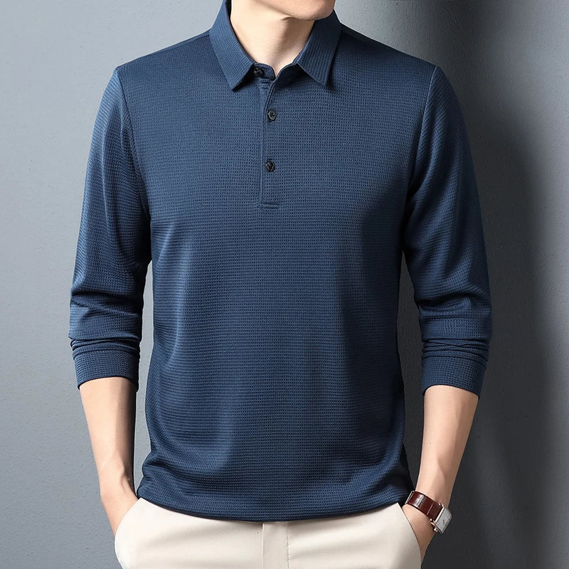 James Oxford Knit Long Sleeve Polo Shirt for Men