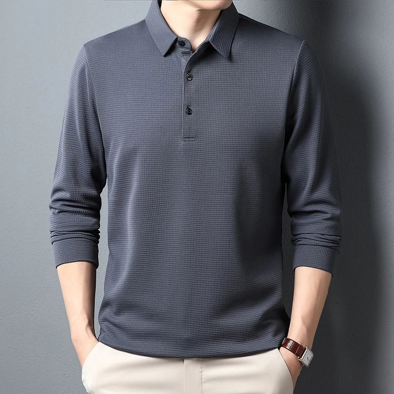 James Oxford Knit Long Sleeve Polo Shirt for Men