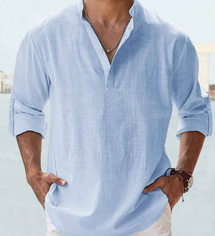 James Oxford Minimalist Mandarin Collar Shirt for Men