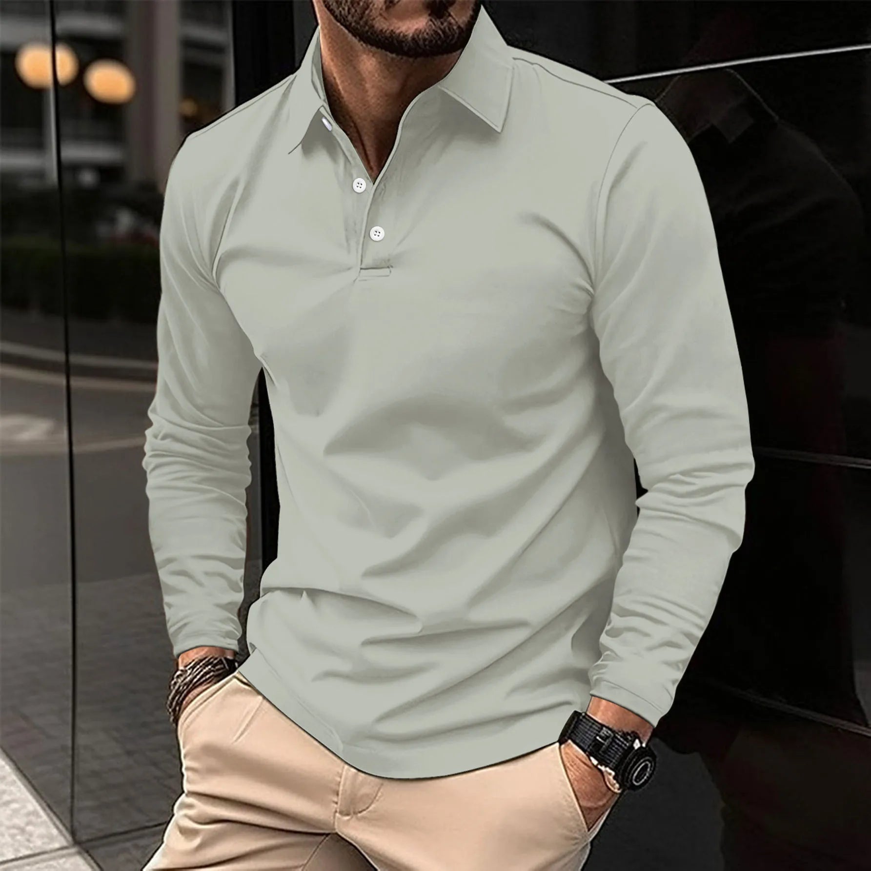 James Oxford Classic Long Sleeve Polo Shirt for Men