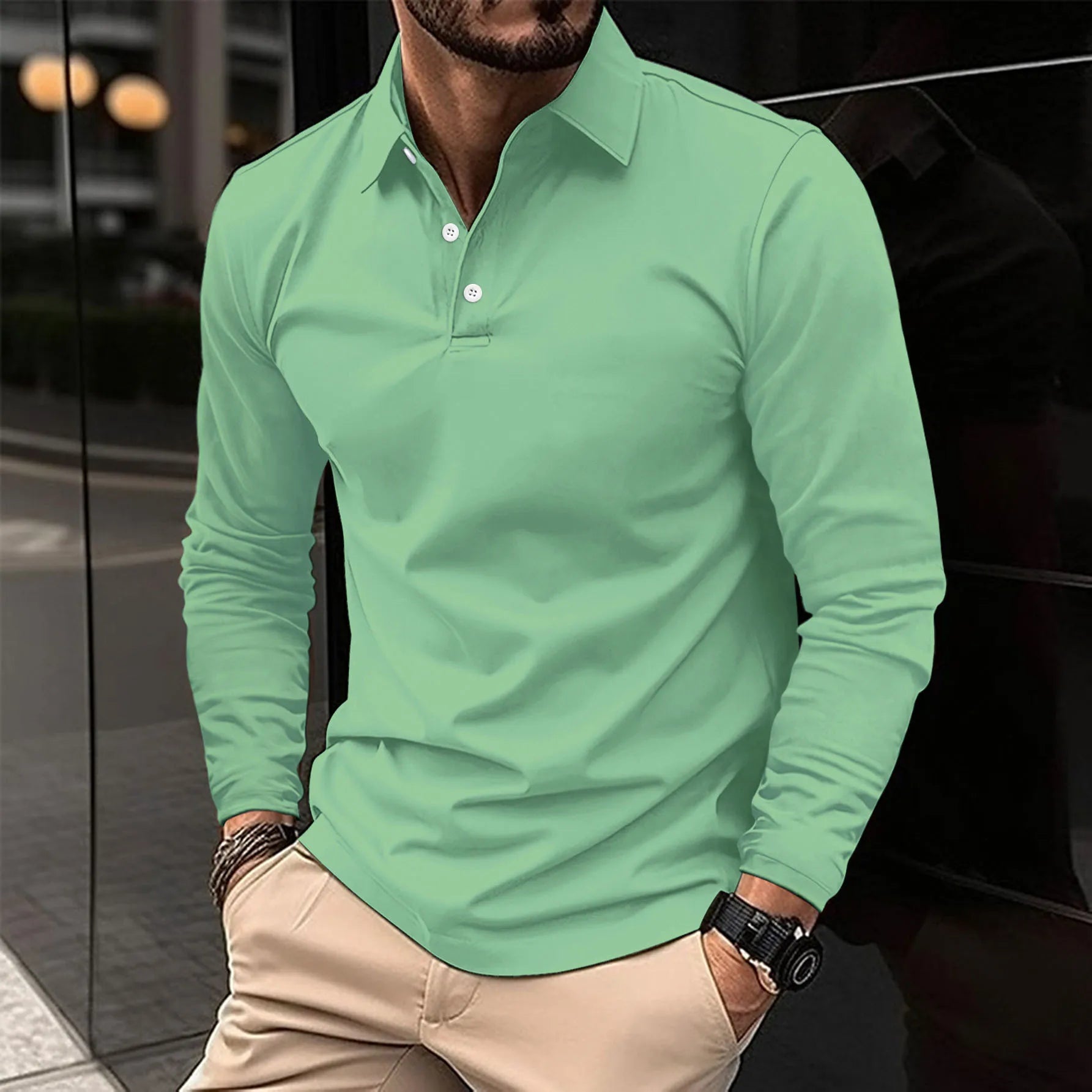 James Oxford Classic Long Sleeve Polo Shirt for Men