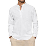 James Oxford Cotton Henley Shirt for Men