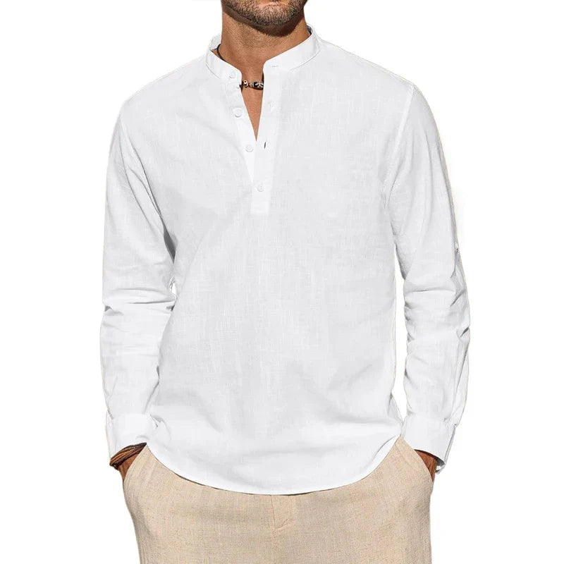 James Oxford Cotton Henley Shirt for Men