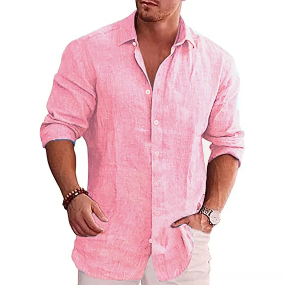 James Oxford Modern Fit Linen Button Shirt for Men