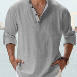 James Oxford Minimalist Mandarin Collar Shirt for Men